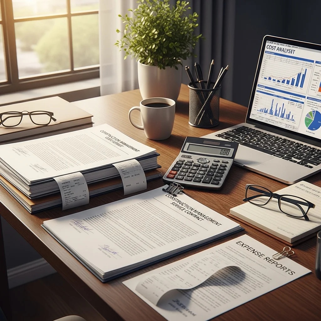 Construction project management service contract documents and expense calculation