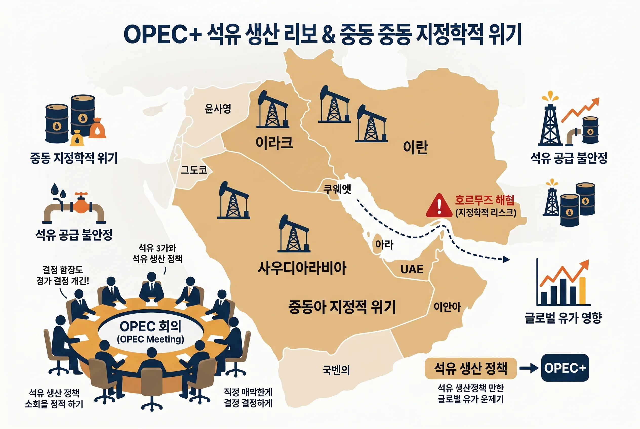 OPEC+ 석유 생산 및 중동 지정학 리스크