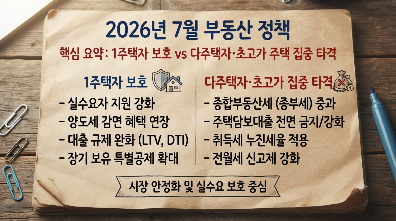 2026년 7월 부동산 정책, '1주택자 보호 vs 다주택자·초고가 주택 집중 타격' 1 7월 부동산 정책