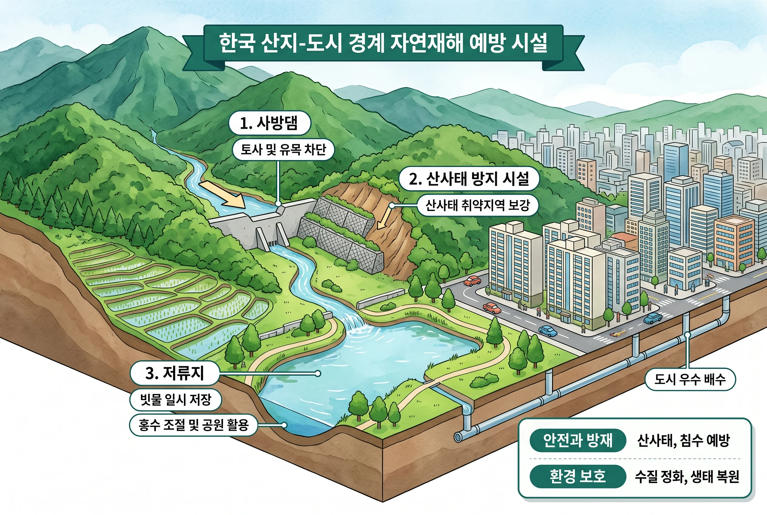 2026 소규모재해영향평가 대상 면적 기준 및 재해 예방 필수 체크리스트 7 자연재해 예방 및 방재 시설 개념도